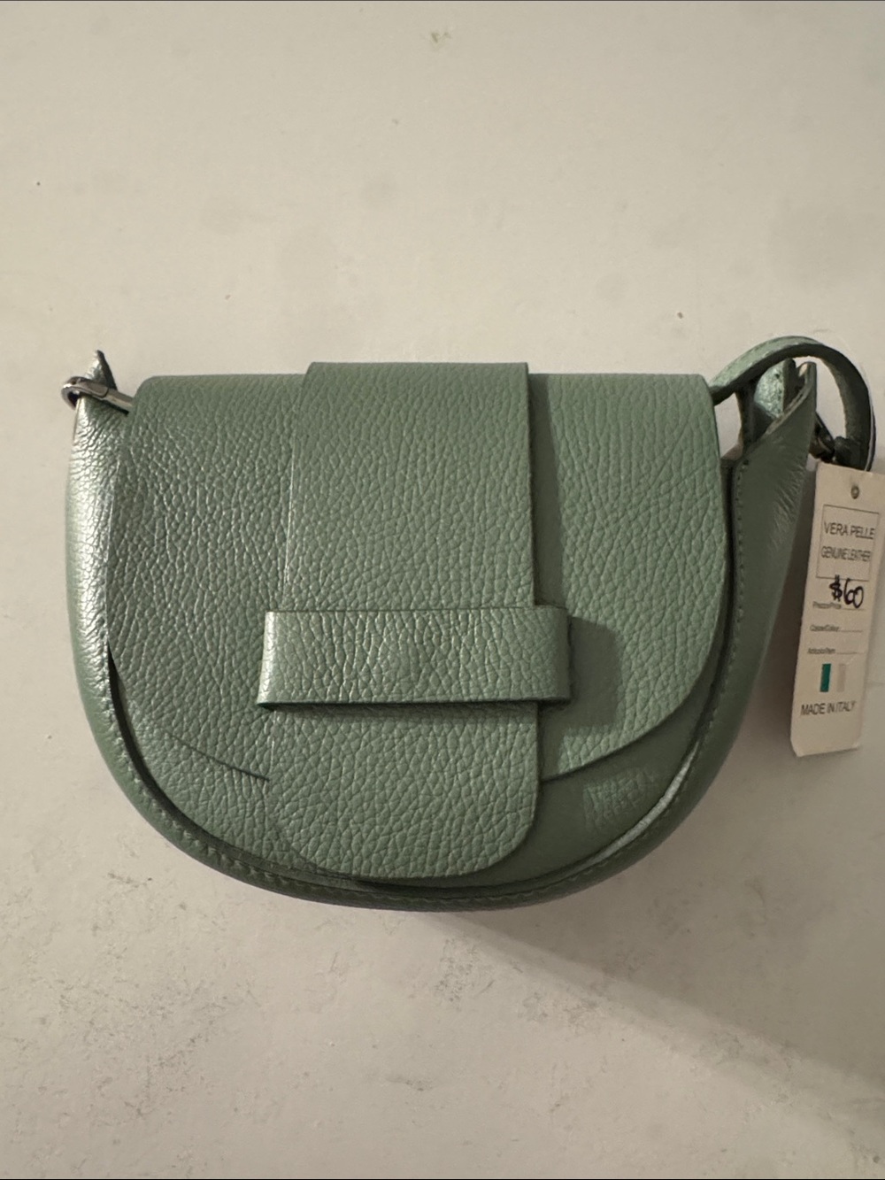 Vera Pelle Mint Green Leather Crossbody Bag